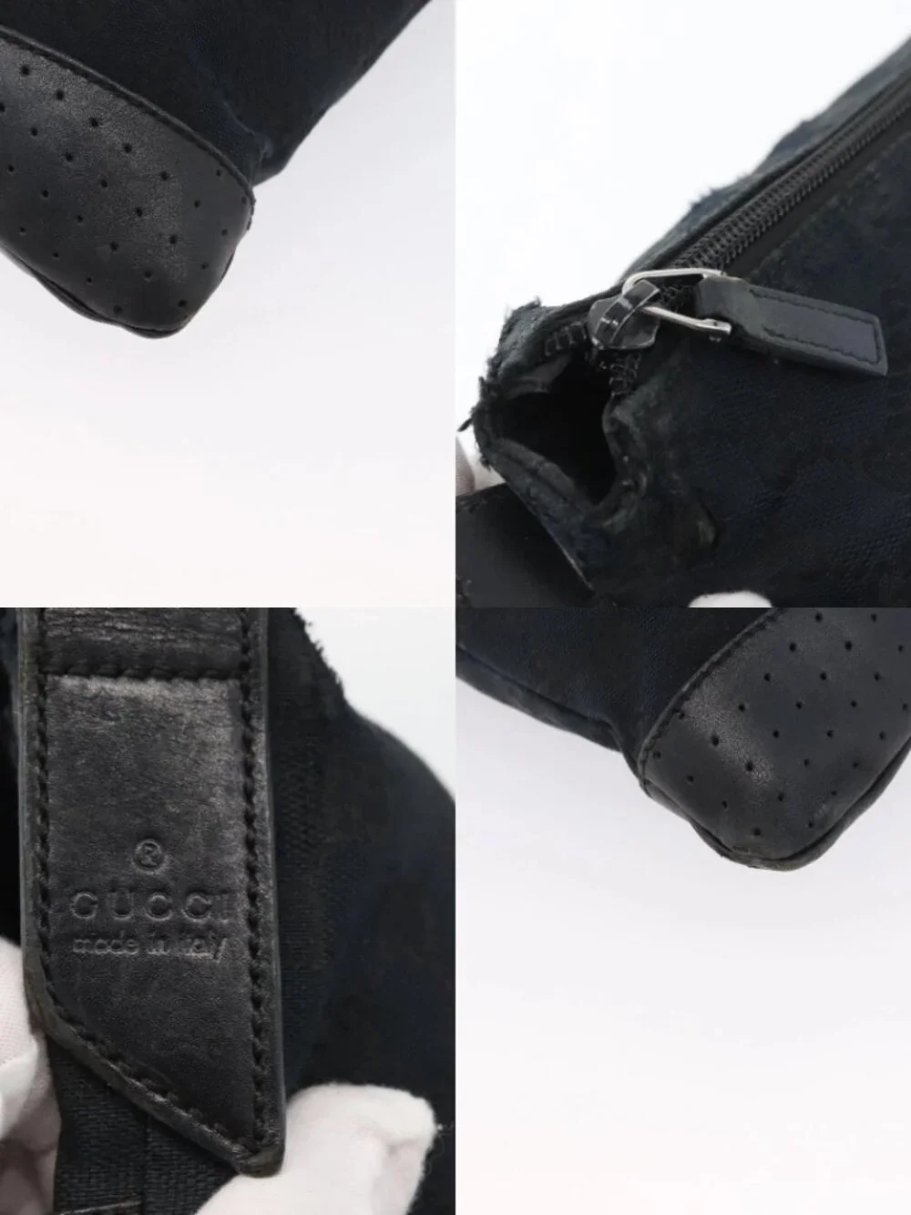GUCCI GG Canvas Shoulder Bag Black Silver 145857 Auth ti3750